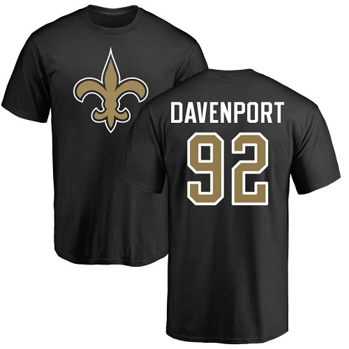 Men New Orleans Saints Black Marcus Davenport Name and Number Logo NFL Football #92 T Shirt->new orleans saints->NFL Jersey